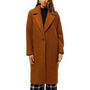 Mango Unstructured Virgin Wool Coat in Brown